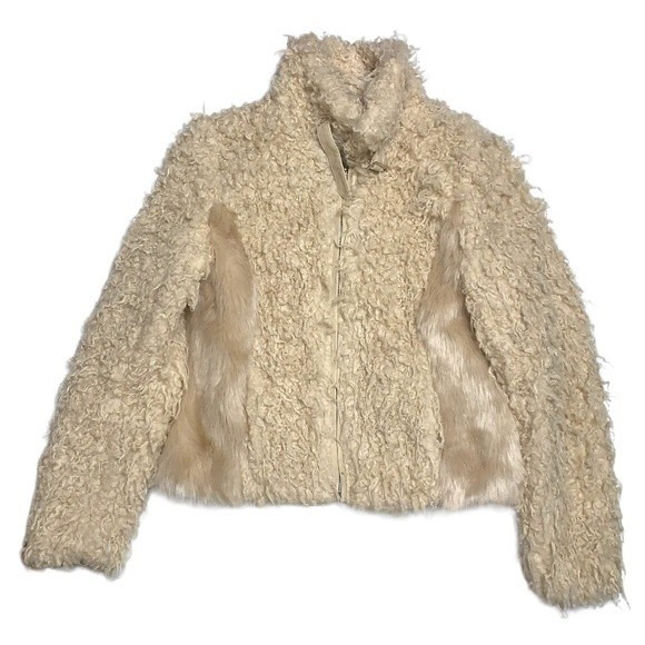 Bohemian Shaggy Boho Gypsy Festival Forever 21 Fuzzy Beige Faux Fur Coat Jacket - Picture 1 of 8